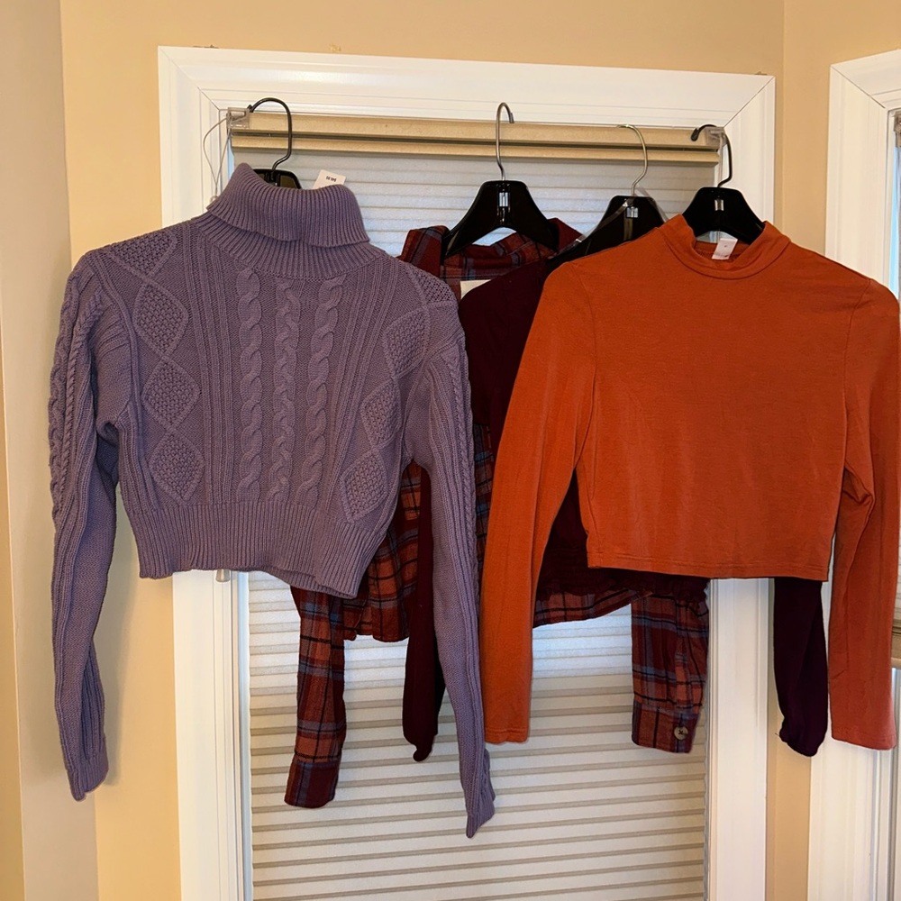 Purple Cable Knit Turtleneck Sweater